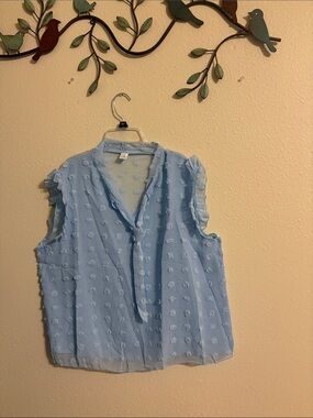 CLEARANCE Light Blue Swiss Dot Sleeveless Blouse